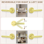 6 Pack Brushed Gold Door Handles, Modern Privacy Interior Door Lever with Lock, Round Knurled Door Knobs for Bedroom and Bathroom, Reversible for Right & Left Side