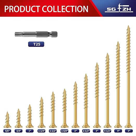 #9 x 2-1/2" Deck Screws (558Pcs) 6lb. Exterior Wood Screws. Carbon Steel, Tan, Flat Head, Rust Resistant epoxy Coated, with T25 Star Bit