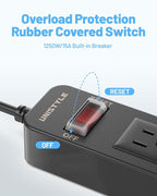 65 FT Outdoor Power Strip Weatherproof with Surge Protector - 6 AC Outlets, Unistyle 1700 J Lightning Protection, IPX4 Waterproof Extension Cord for Christmas Lights, Camping & Pool Parties Black