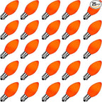 SUNSGNE C7 Christmas Orange Incandescent Night Light Bulbs, 25 Pack C7 Ceramic Replacement Bulbs for Outdoor String Lights, E12 Candelabra Base, 5 Watt, Ceramic Orange