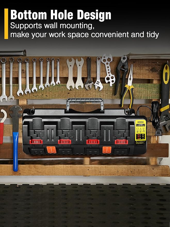 DCB104 20V MAX Battery Charger Replacement for Dewalt Battery Charger, 4 Port Multi Charger Station with 2 USB Ports, Compatible with Dewalt 12V-20V Batteries