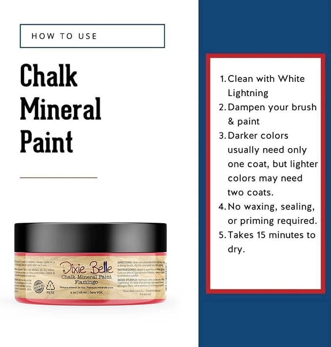 Dixie Belle Paint Company Chalk Finish Furniture Paint - Flamingo (4oz) - Matte Bright Coral Chic Chalk Mineral DIY Furniture Paint