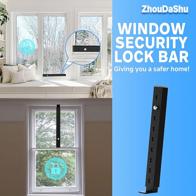 Adjustable Window Lock Bars Vertical, Small Window Bars Security Inside, Window Locks for Up and Down Windows, Window Ac Unit Ssecurity Bars Extends from 9.8-16.7 in -Black (Steel 2 Pcs)