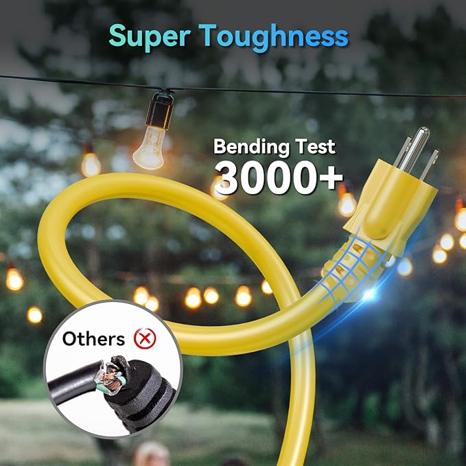 K KASONIC - 50 Ft Extension Cord with 3 Outlets, UL Listed 16/3 SJTW 3-Wire Grounded, 13A 125V 1625W for Indoor/Outdoor Use - Yellow