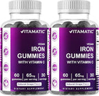 Vitamatic Iron 65 mg Gummies Supplement for Women & Men - 60 Vegan Gummies - Great Tasting Iron Gummy Vitamins with Vitamin C (2)