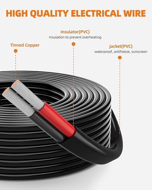 14 Gauge Wire, 14 AWG 2 Conductor Electrical Wire, Flexible/Oxygen-Free Tinned Copper/Stranded PVC 14/2 Cord for Automotive, Marine, LED Strips, Solar, RV, Lighting (200FT)