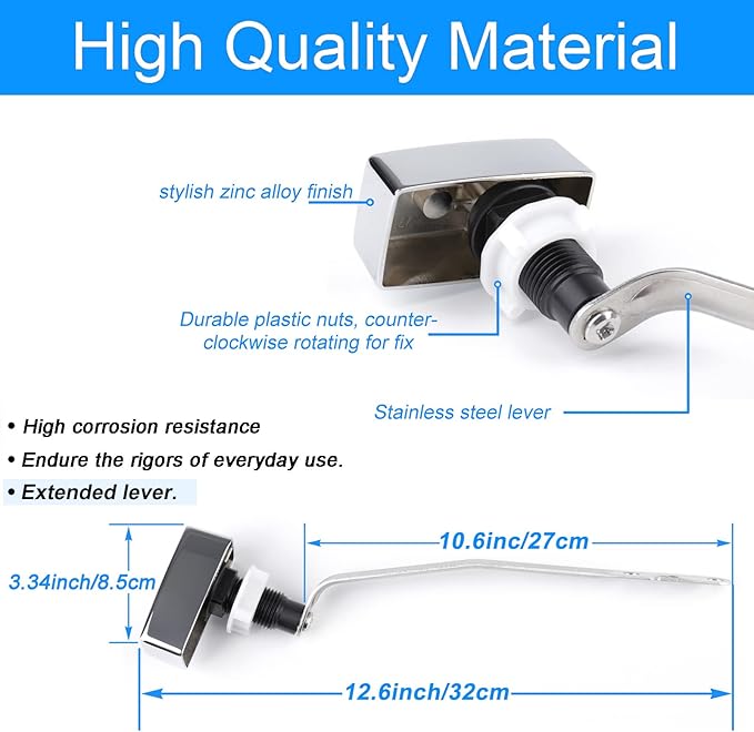 Toilet Flush Handle Replacement, Side Mount Extended Trip Lever Tank Fit for Kohler 3384/3722 Kit, Polished Chrome 10.6“ Trip Lever