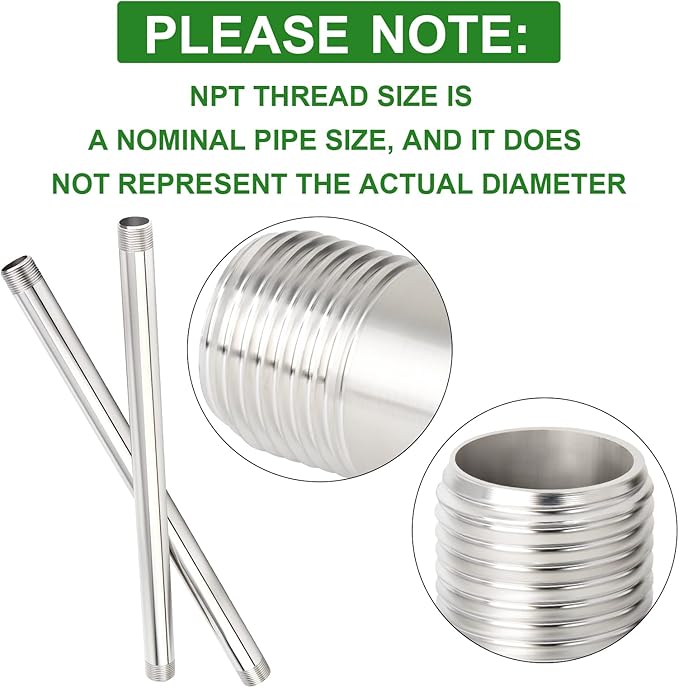 TAISHER 2PCS Stainless Steel Pipe Fittings, 3/4" NPT Male x 3/4" NPT Male Threaded, 16" Length Nipple Cast Pipe
