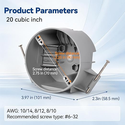 20 Cubic Inch New Work Ceiling Electrical Box, Ceiling Light Box for New Construction, PVC, UL Listed, 48 Pack