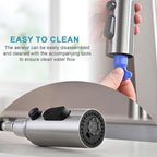 Metal Kitchen Faucet Head Replacement, 3-Function Pull Down Spray Head for Kitchen Faucet, High Pressure Sink Spray Nozzle with 9 Adapters Compatible with Most Faucets, Brushed Nickel