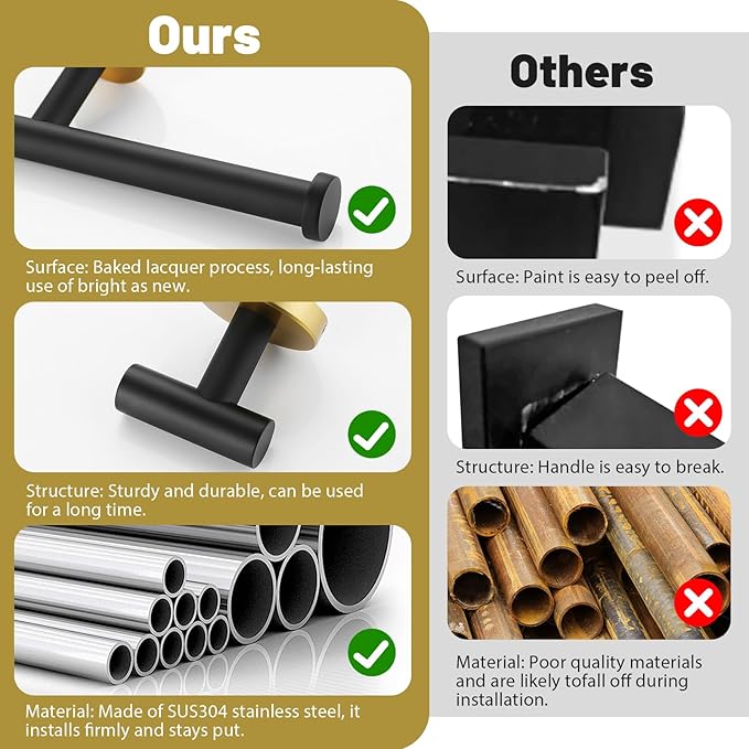 Black and Gold Towel Bar Set 6 Pieces Bathroom Hardware Accessories Set Include 19.68/23.6 in Towel Bar Towel Ring Towel Hook and Toilet Paper Holder Stainless Steel Wall Mounted