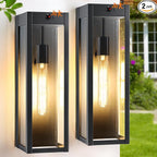 15.3" Large Motion Sensor Outdoor Wall Lights 2Pack, Dusk to Dawn Porch Lights Outdoor Wall Sconces,3 Lighting Modes Black Exterior Lighting Fixtures, Outside Lanterns for House Garage,None-Bulb