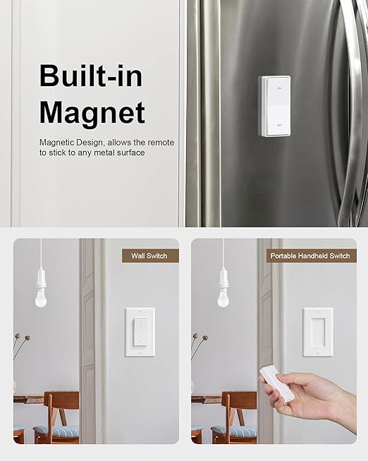 Remote Control Light Bulb Socket, Decorator Rocker Wall Switch, 200FT Range Wireless Light Switch for Pull Chain Light Fixture, E26 E27 Lamp Socket, No Wiring Needed, FCC Listed