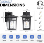 Outdoor Wall Lantern, Exterior Lighting Fixtures Wall Mount, 2 Pack Black Outdoor Sconce with Seeded Glass, Dusk to Dawn Exterior Porch/Patio Lights for House Front Door Garage