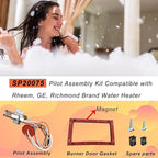 SP20075, SP20305A Pilot and Igniter Assembly Replacement Kit Compatible with GE, Richmond, Rud, Rheem Natural Gas Water Heater Parts, Includes Pilot Assembly, Burner Door Gasket, Screws, Clips