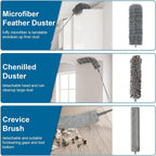 7 Pcs Microfiber Feather Duster with 100-inch Telescopic Extendable Pole, Washable and Reusable Cobweb Duster Kit, Dusters for Cleaning High Ceiling,Fan,Furniture,Blinds