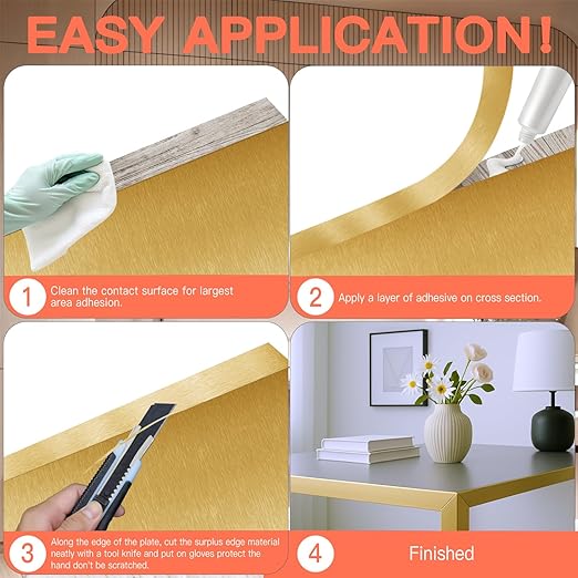 GSCIT Club Gold Edge Banding, 3/4 Inch x 100ft Aluminum Brushed Edge Banding PVC Edge Trim for Cabinet Repair Furniture