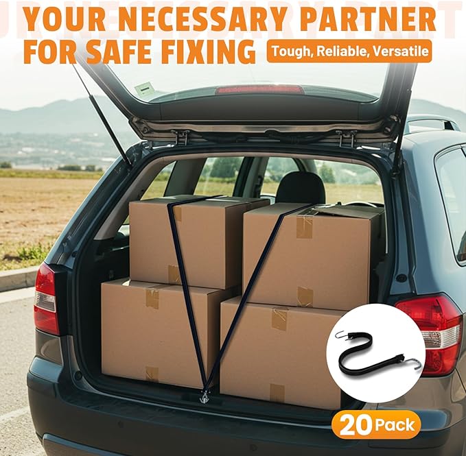 31" Rubber Bungee Cords with Hooks, 100% EPDM Bungee Cord with 150% Max Stretch, Heavy Duty Bungee Straps for Securing Tarps, Canvases, Cargo, Motorcycle, Weatherproof, Pack of 20