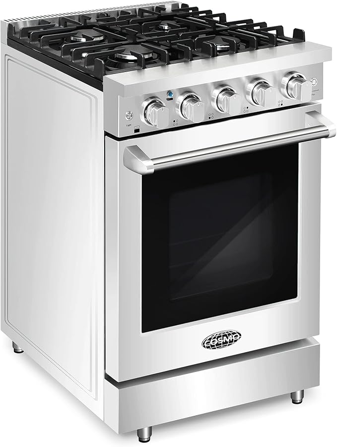 COSMO COS-EPGR244 24 in. Haven Collection 3.73 cu. ft. Gas Range with 4 Sealed Burners, Cast Iron Grates, Convection Oven, Stainless Steel
