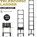 RIKADE Telescoping Ladder 8.5FT & Attic Ladder, Heavy Duty Aluminum with Non-Slip Feet, 330lb Capacity for RV, Attic, Roof & Multi-Surface Use