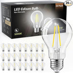 TJOY 24 Pack A19 Vintage LED Edison Bulbs, Non-Dimmable, 60W Equivalent, High Brightness 5000K Daylight White, 8W E26 Standard Base, 760 Lumens, CRI80+, Clear Glass Filament Bulb for Home, Farmhouse