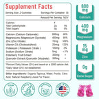Calcium Magnesium Zinc Gummies with Vitamin D3, Sugar Free Calcium Magnesium Supplement for Bone & Teeth Strength, Muscle Function - Vegan, Raspberry Flavor, 120 Count