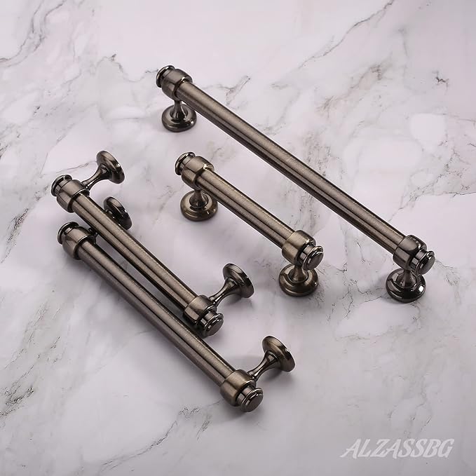 Alzassbg 10 Pack Antique Brass Cabinet Pulls, 5 Inch(128mm) Hole Centers Cabinet Handles Kitchen Hardware Straight Bar for Cabinets and Drawer AL3082AB