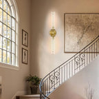 Brass Hardwired Wall Sconces, 30" Bathroom Wall Sconce, Gold Wall Sconce Double Lights , 30" Knurled Linear Wall Light, Sconces Wall Lighting Glass, Vanity Light for Bathroom, Living Room, Bedroom