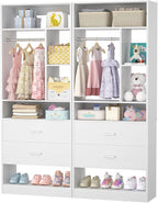 4FT Closet System with 4 Wood Drawers, 48" Closet Organizer System with 10+ Small Shelves & 2 Hanging Rods, Walk-in/Nursery Closet Systems, Set of 2, White (48" L x 15" W x 80" H)
