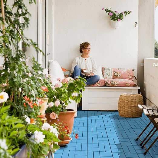 Goovilla Plastic Interlocking Deck Tiles, 27 Pack Outdoor Patio Flooring, 12"x12" Interlocking Decking Tile Outdoor All Weather Use, Waterproof Patio Pavers for Pool Balcony Backyard Porch, Blue