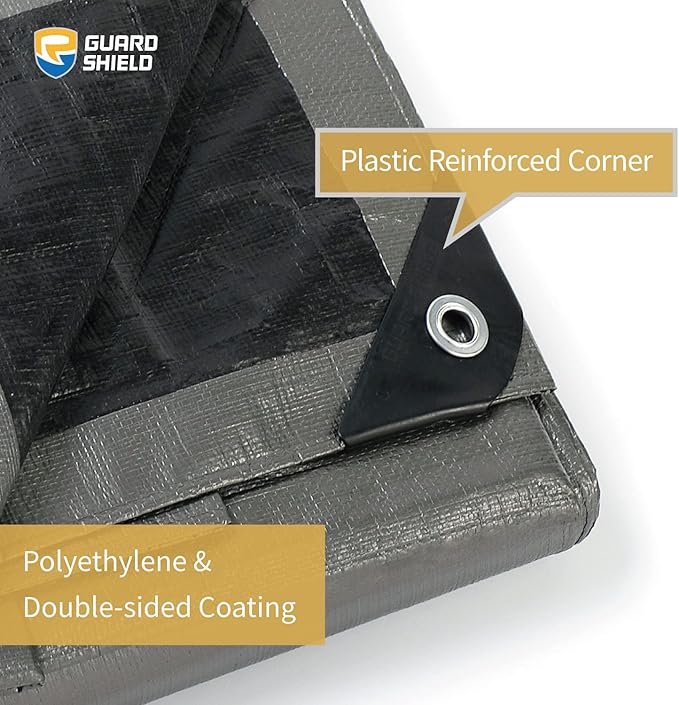 GUARD SHIELD Heavy Duty Tarp 30x30 Feet Silver/Black Multi Purpose Thick Waterproof Poly Tarp Cover 10mil