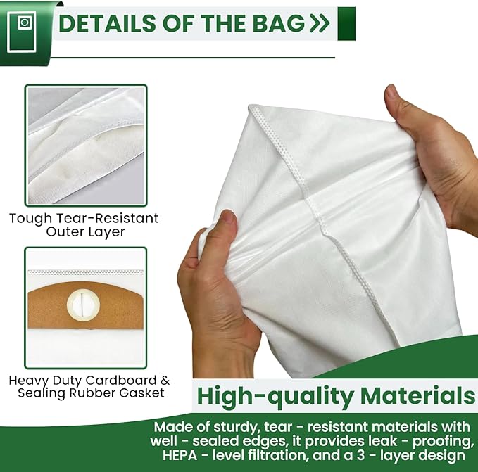 10-Pack Wet/Dry Fleece Dust Bags for FLEX 24V Brushless Wet/Dry Vacuum Cleaner - FT522 Replacement HEPA Vacuum Cleaner Bags with Triple-Layer Filtration & Leak-Proof Design