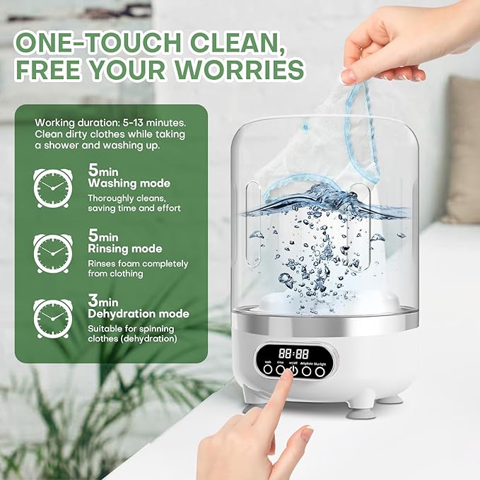 Roliwils Underwear Washing Machine | Automatic Mini Washing Machine, Portable spin dry | For underwear, socks, baby clothes | mini washing machine for travel, dorm, RV | Saves water and time