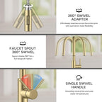 FORIOUS Kitchen Faucet with Pull Down Sprayer, Classic Brushed Gold, Single Handle High Arc Stainless Steel Kitchen Sink Faucet, 1 or 3 Hole Deck Mount for RV, Bar, Farmhouse, Laundry, Outdoor