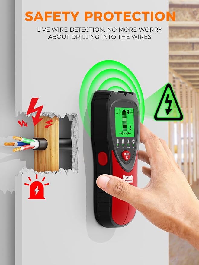 Mecurate 5-in-1 Stud Finder with LCD Display, Wall Scanner for Studs, Metal, AC Wires Detection, Lightweight & Durable, Perfect for Homeowners & DIY Projects(Red)