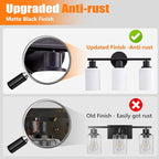 DLLT 3-Light Bathroom Light Fixtures: Black Modern Vanity Lights with E26 Bulbs - Milky White Glass Shade Bathroom Wall Lamp for Mirror Kitchen Living Room Hallway Cabinet Porch