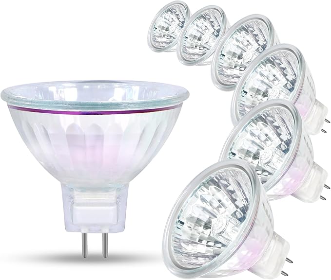 MR16 Halogen Light Bulbs 50W 12V 2 Pin GU5.3 Base Dimmable, Spot Light Bulbs, Indoor Spot 50W MR16 Bulbs with Clear Glass Cover, 6 Pack