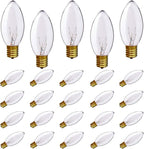 SUNSGNE 25 Pack C9 Clear Replacement Bulbs, C9 Christmas Light Bulbs Clear Incandescent Bulbs for Christmas Vintage String Light, E17 Intermediate Base, 7 Watt