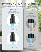 FORIOUS LED Kitchen Faucet with Pull Down Sprayer, Black Single Handle Stainless Steel Traditional Sink Faucets with LED Light Sprayer Head, Suitable for Farmhouse Laundry Camper Rv Bar