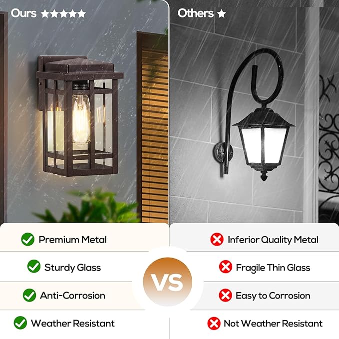 9.76'' Outdoor Wall Light Fixtures 2 Packs, Waterproof Porch Lights Lanterns, Exterior Modern Brown Wall Mount Lighting, Anti-Rust E26 Outside Scones for House Front Door Garage Patio, 2 Pack