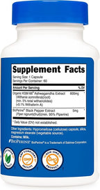 Nutricost KSM-66 Ashwagandha Root Extract 600mg, 60 Veggie Caps (3 Bottles) - 5% Withanolides - with BioPerine