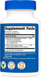 Nutricost KSM-66 Ashwagandha Root Extract 600mg, 60 Veggie Caps - 5% Withanolides - with BioPerine - Full-Spectrum Root Extract