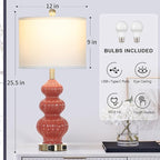 Triple Gourd Ceramic Table Lamps Set of 2, Modern Orange Bedside Lamps with USB A+C Ports & AC Outlet, 3 Way Touch Control Contemporary Nightstand Lamps for Bedroom Living Room