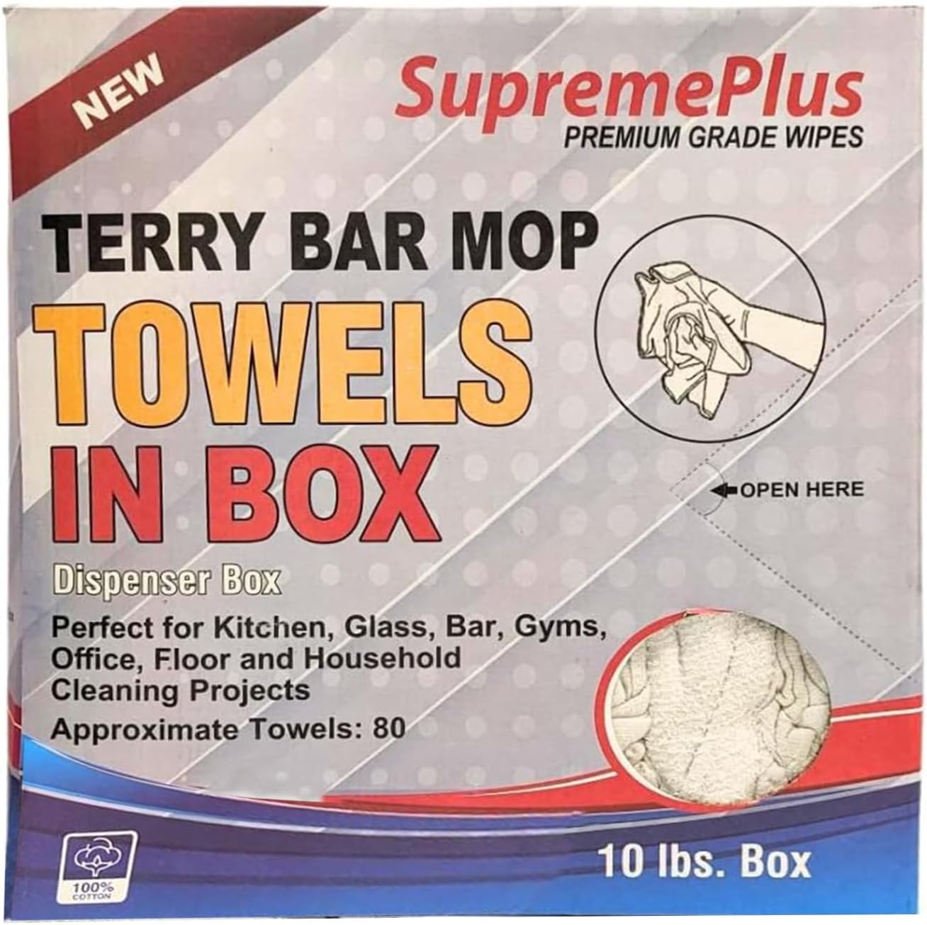 White Terry Bar Mop Towels 80 Pcs (Approx)- 100% Cotton Ultra-Absorbent Cleaning Rags, Perfect Washable Kitchen Rags for Bars, Restaurants & Home - Multipurpose (10 lbs. Compressed Box)