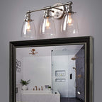 Phansthy 3-Light Wall Sconces Antique Brass Vanity Light, Industrial Wall Lamps with On Off Switch and Clear Glass Lampshade, Vintage Wall Lighting for Bathroom Living Room (Brushed, Bell Shade)