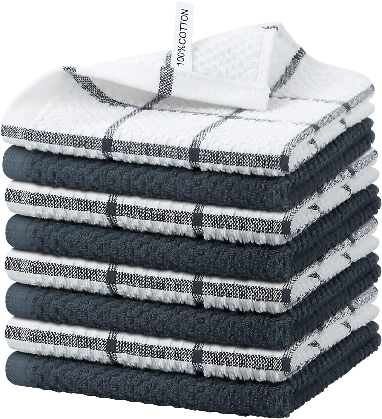 Nialnant 8 Pack Kitchen Towels,100% Cotton Dish Cloths for Washing Dishes,Soft Absorbent Dish Towels for Kitchen,Quick Drying Kitchen Rags,12x12 Inches,Grey