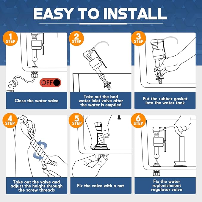 Lasnten 8 Pieces Toilet Fill Valve Toilet Tank Replacement Kit Valve Replacement Kit for Tank and Bowl Water Control