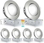 Chrome 4 Inch Led Recessed Lights 6 Pack,Ajustable Led Eyeball Gimbal Light,4 Inch Ceiling Light with Junction Box,5CCT Selectable,9W 750LM,Dimmable,ETL Listed