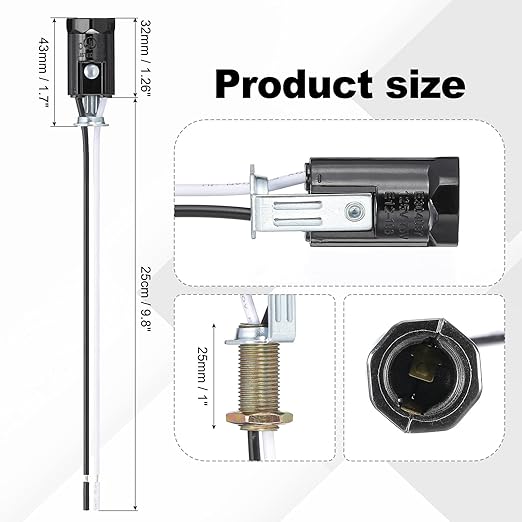 PATIKIL Candelabra Base Lamp Holder Light Socket, 3pcs UL Listed Keyless E12 Bulb Socket with 9.8" Wire Leads for E12 Incandescent LED Light Bulbs, 1.7" Tall