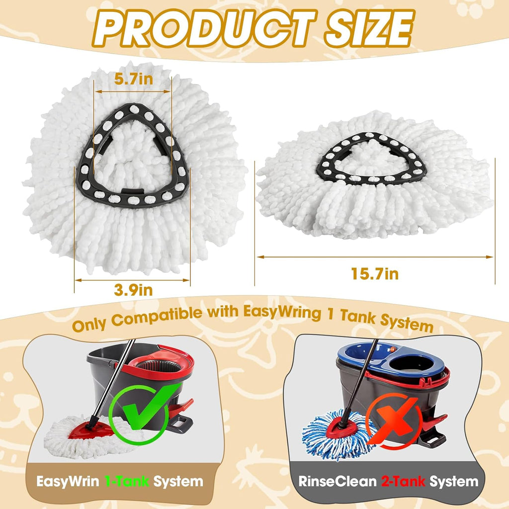 3 Pack Mop Heads Replacements, Spin Mop Replacement Heads Compatible O-Ceda EasyWring 1-Tank System, Microfiber Mop Refills, Easy Cleaning Mop Replace Head